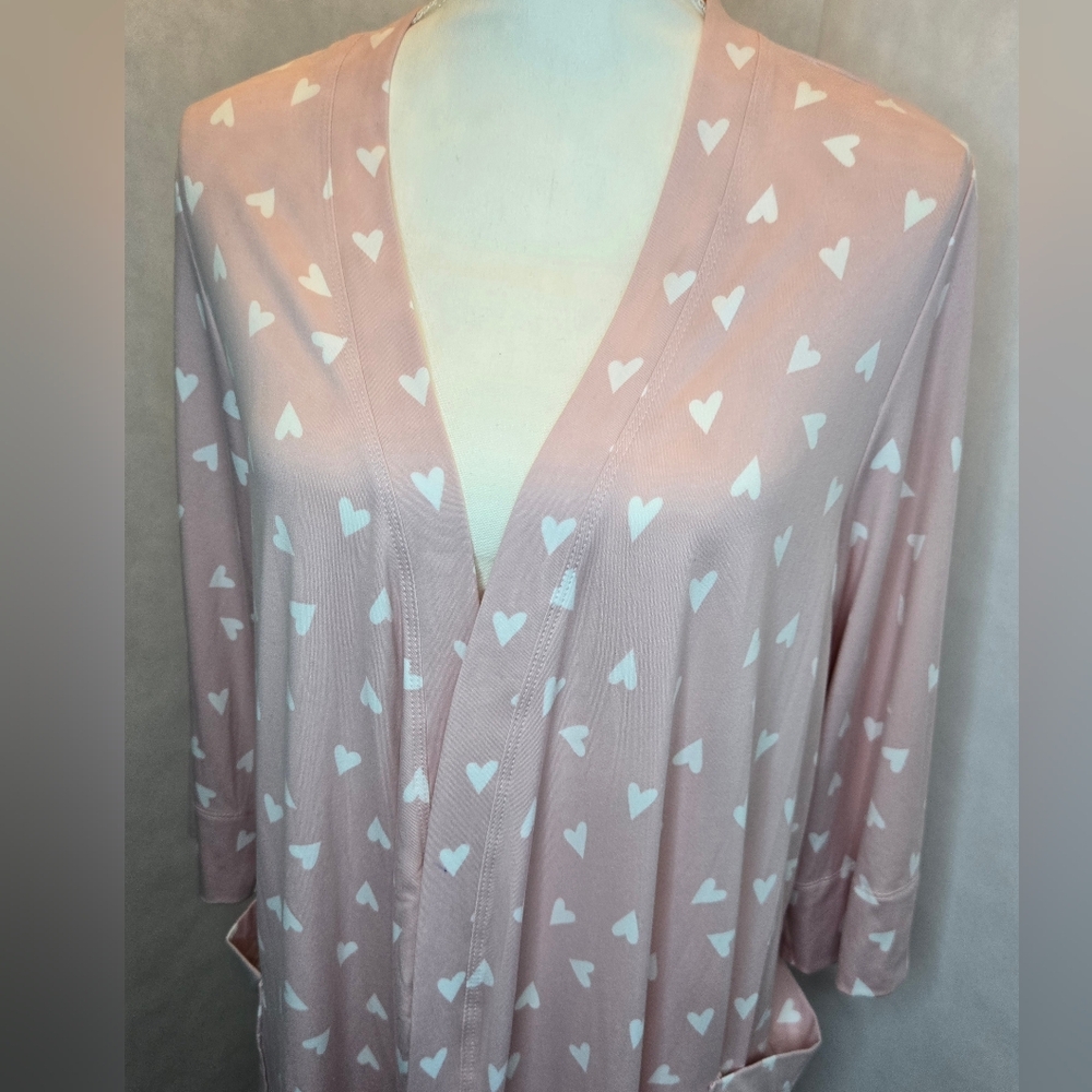 Star & Skye By: Pj Salvage Pink Heart Print Women's Robe - Picture 2 of 12